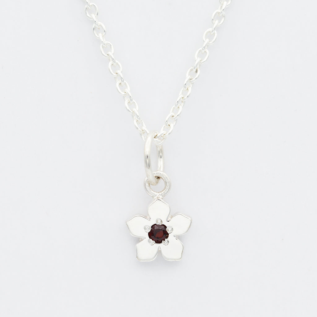 Birthstone Flower Necklace - January / Garnet