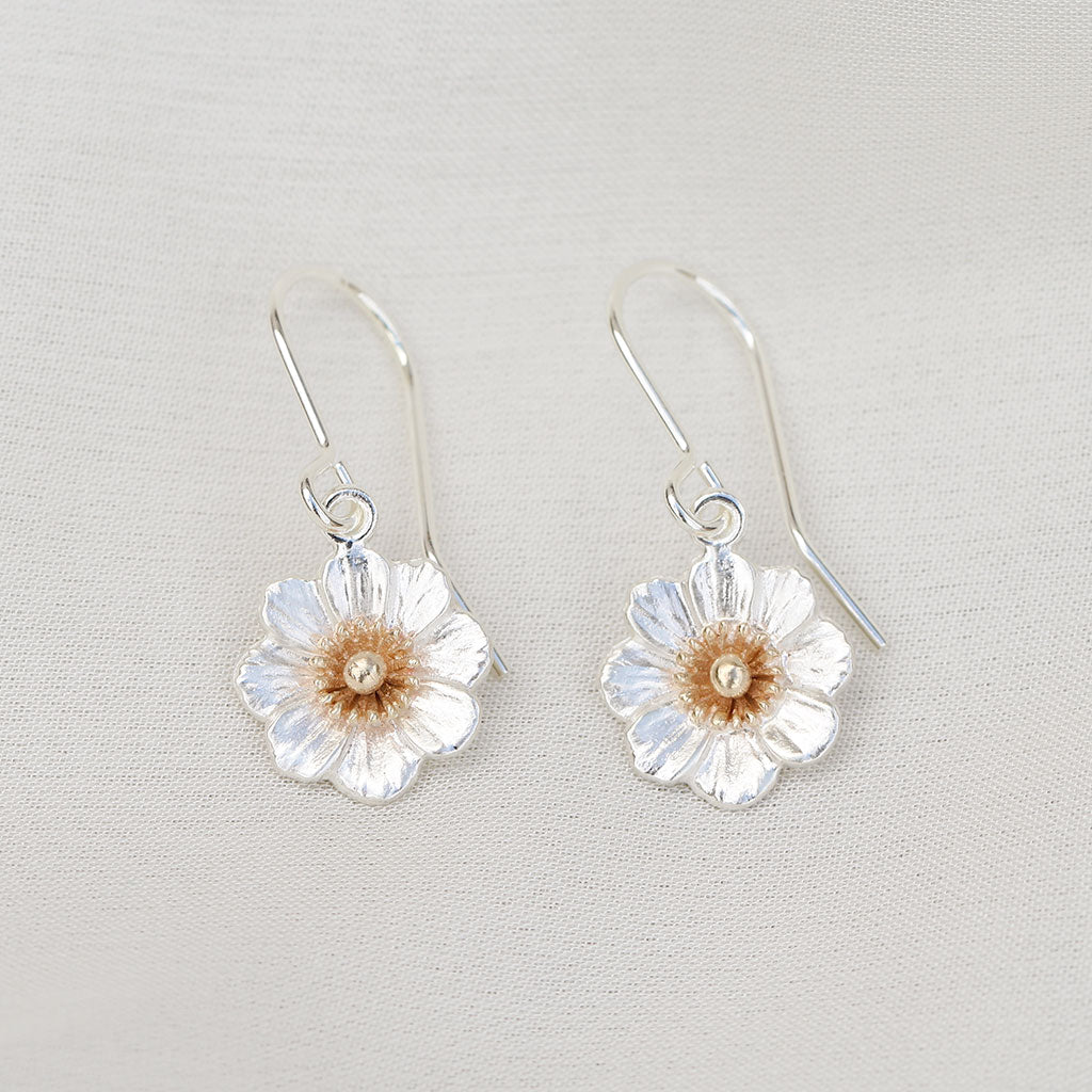 Mt Cook lily earrings in gold and sterling silver