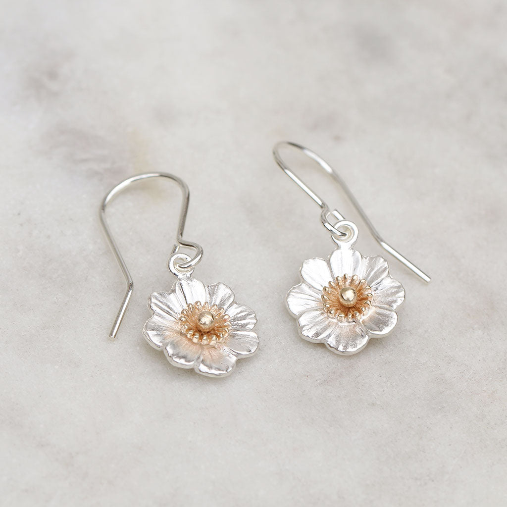 Mt Cook lily hook earrings in gold and silver