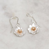 Mt Cook lily hook earrings in gold and silver