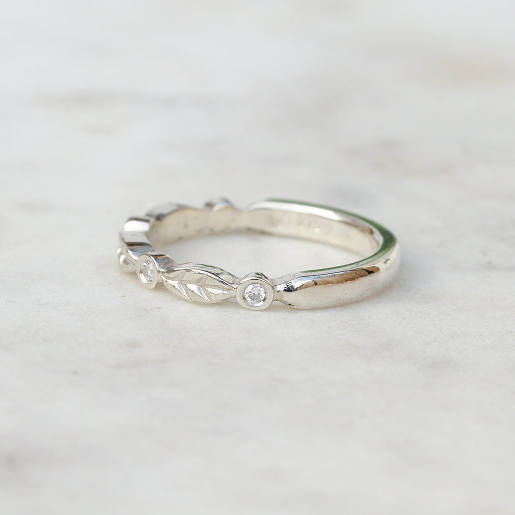 Diamond Leaf Wedding Band in White Gold