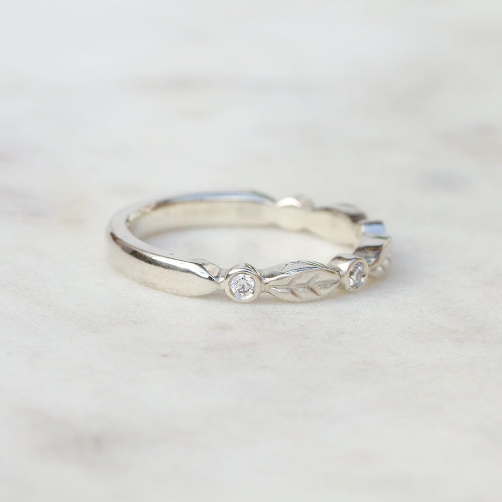 Diamond Leaf Wedding Band in White Gold