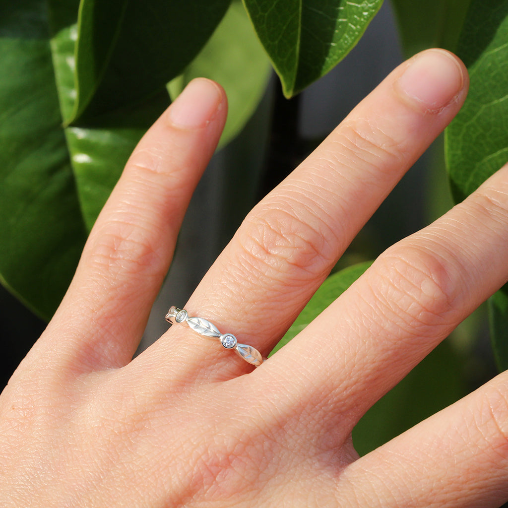 Diamond Leaf Wedding Band in White Gold