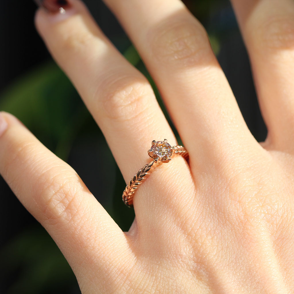 Silver fern dew engagement ring in rose gold