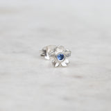 Forget me not flower stud with a blue sapphire in sterling silver