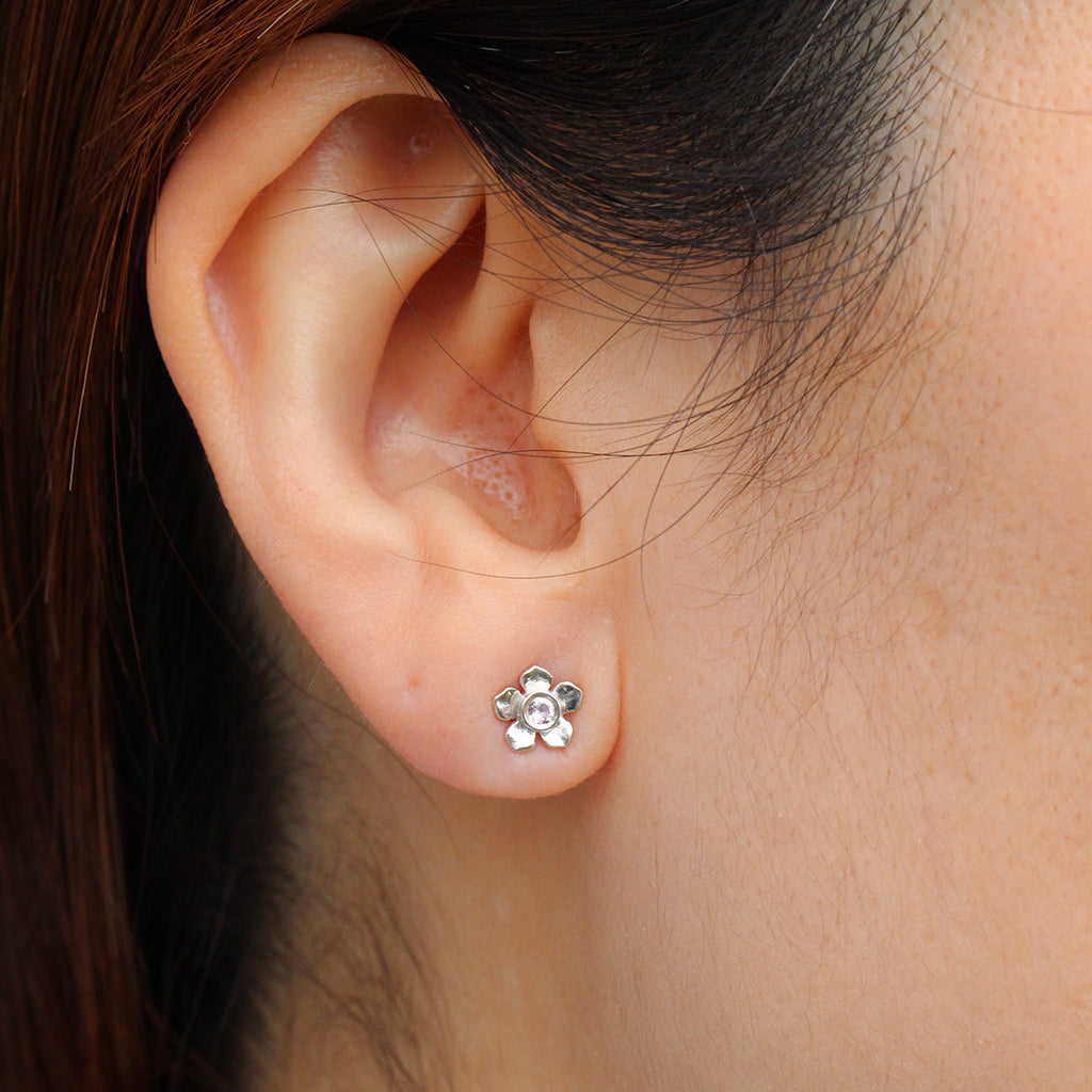 Pink forget me not flower stud