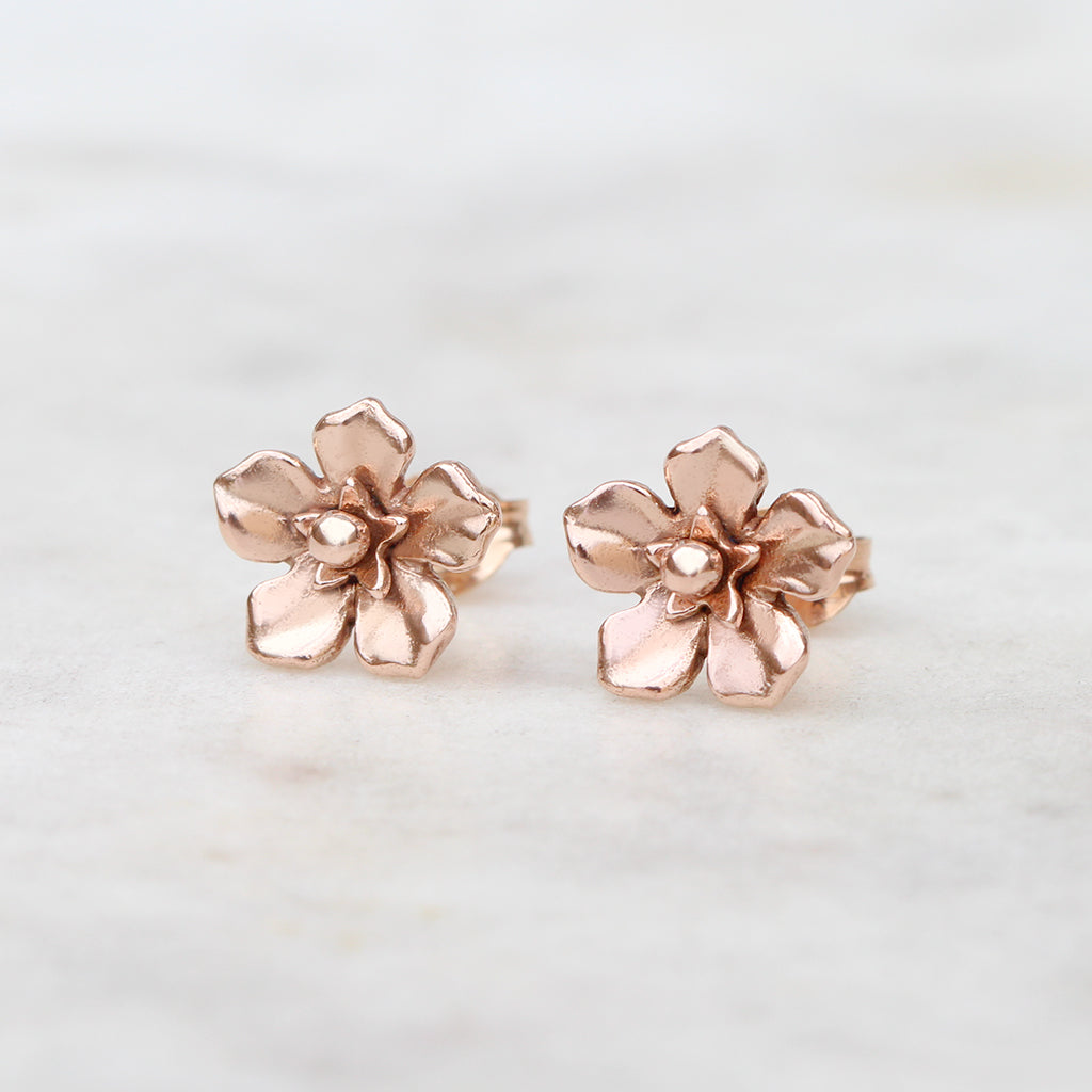 Rose gold forget me not earrings