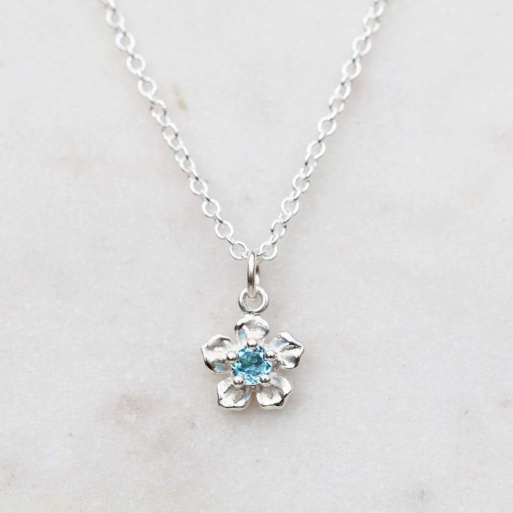 Forget me not blue topaz necklace