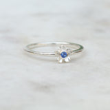 Blue sapphire forget me not flower ring in sterling silver