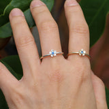 Mini forget me not flower rings with a sapphire