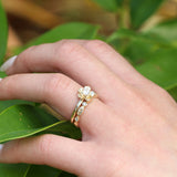 Forget me not flower engagement ring with a diamond leaf wedding ring