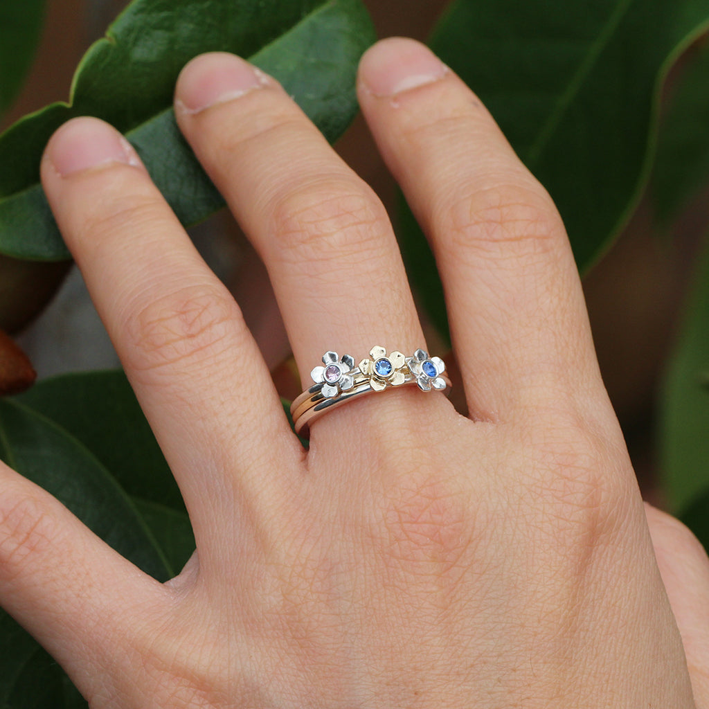 Mini forget me not flower rings