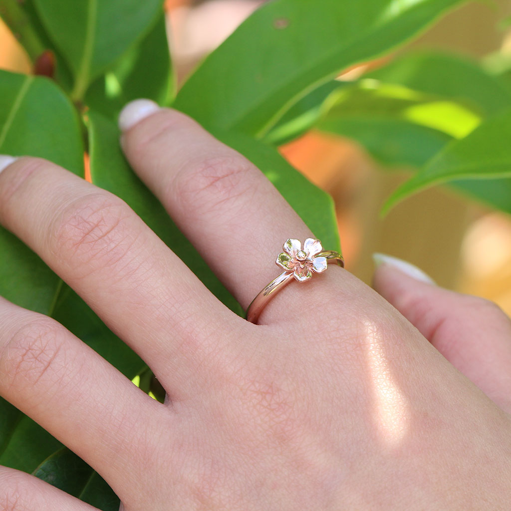 Forget me not flower ring in rose gold
