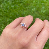 Sapphire forget me not flower ring in rose gold