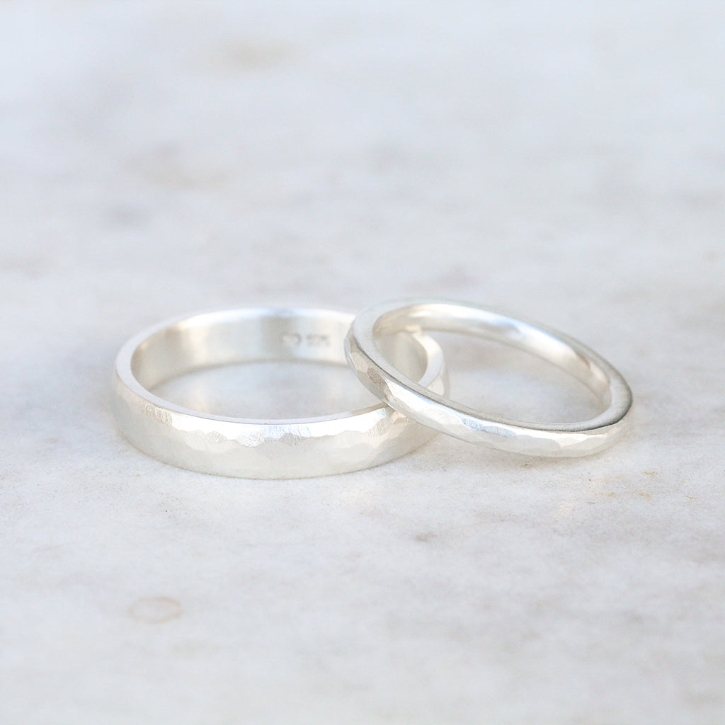 hammered silver ring set