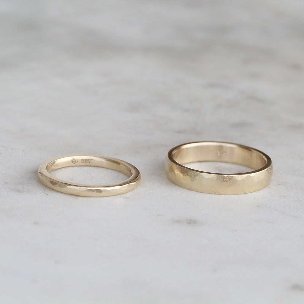Gold hammered wedding rings