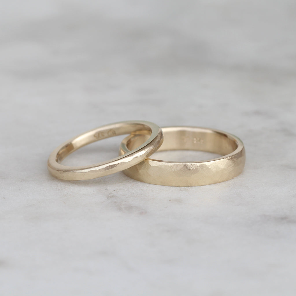 gold hammered wedding rings