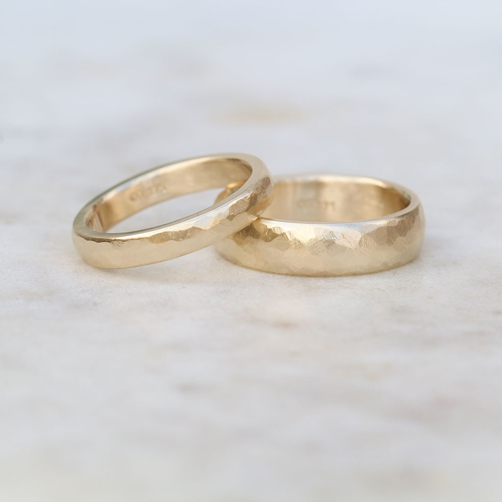 Gold hammered wedding rings
