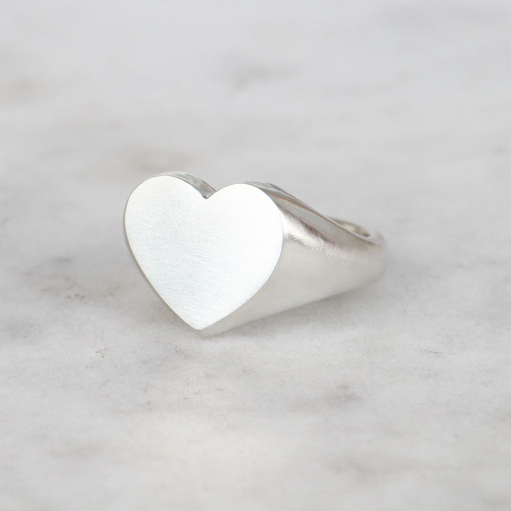 silver heart signet ring
