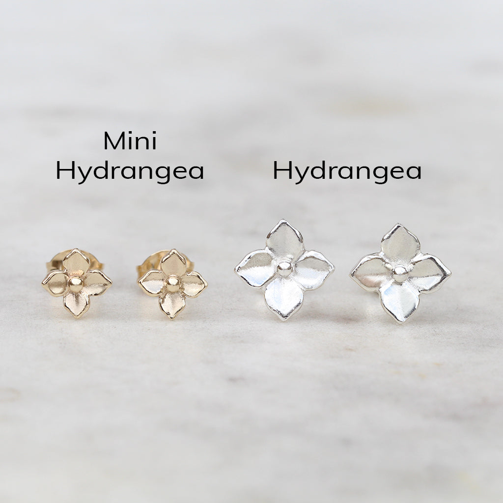Hydrangea flower earrings size comparison