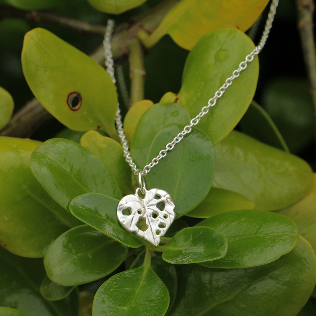 silver kawakawa leaf necklace