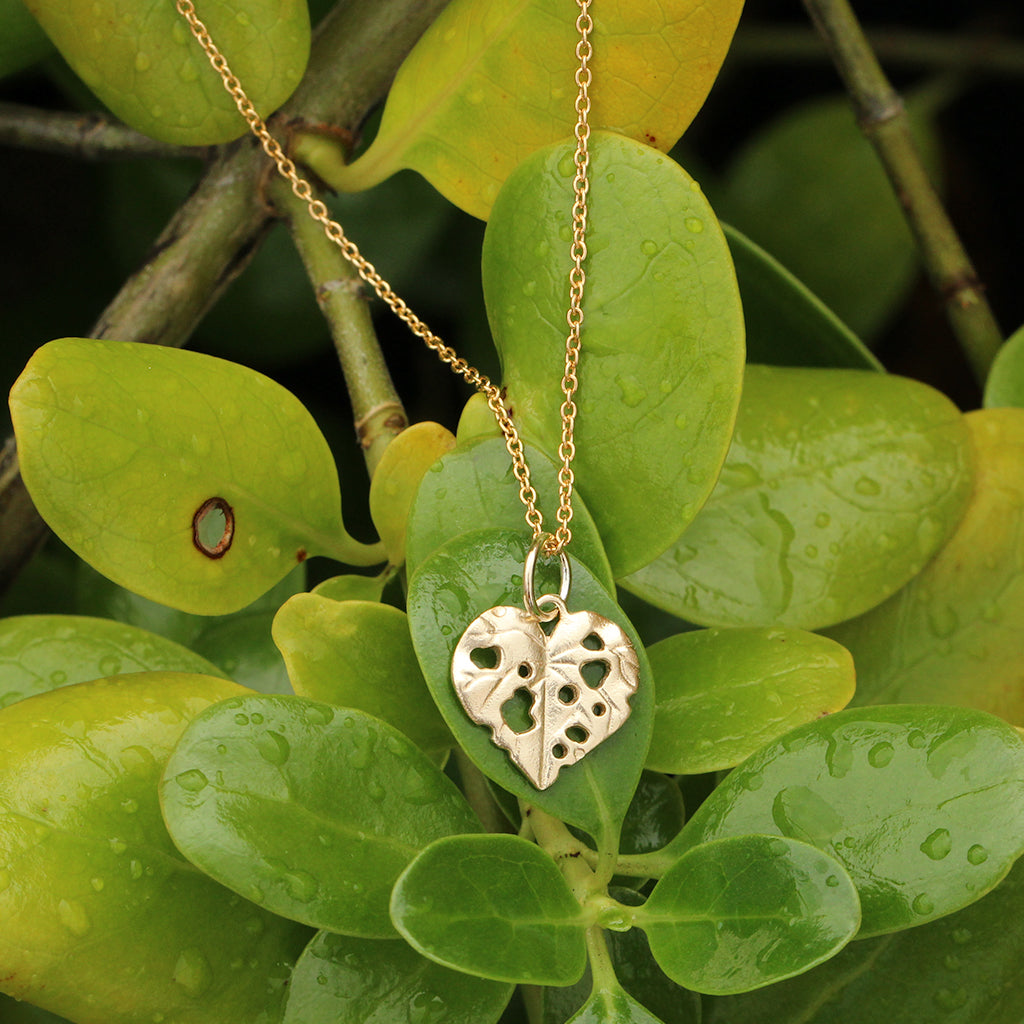 gold kawakawa leaf necklace
