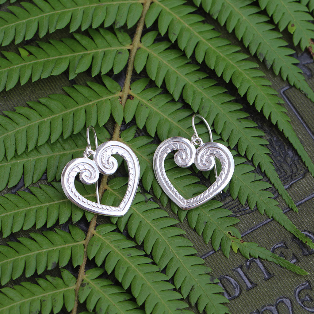 Koru heart earrings in sterling silver