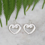 Sterling silver koru heart earrings
