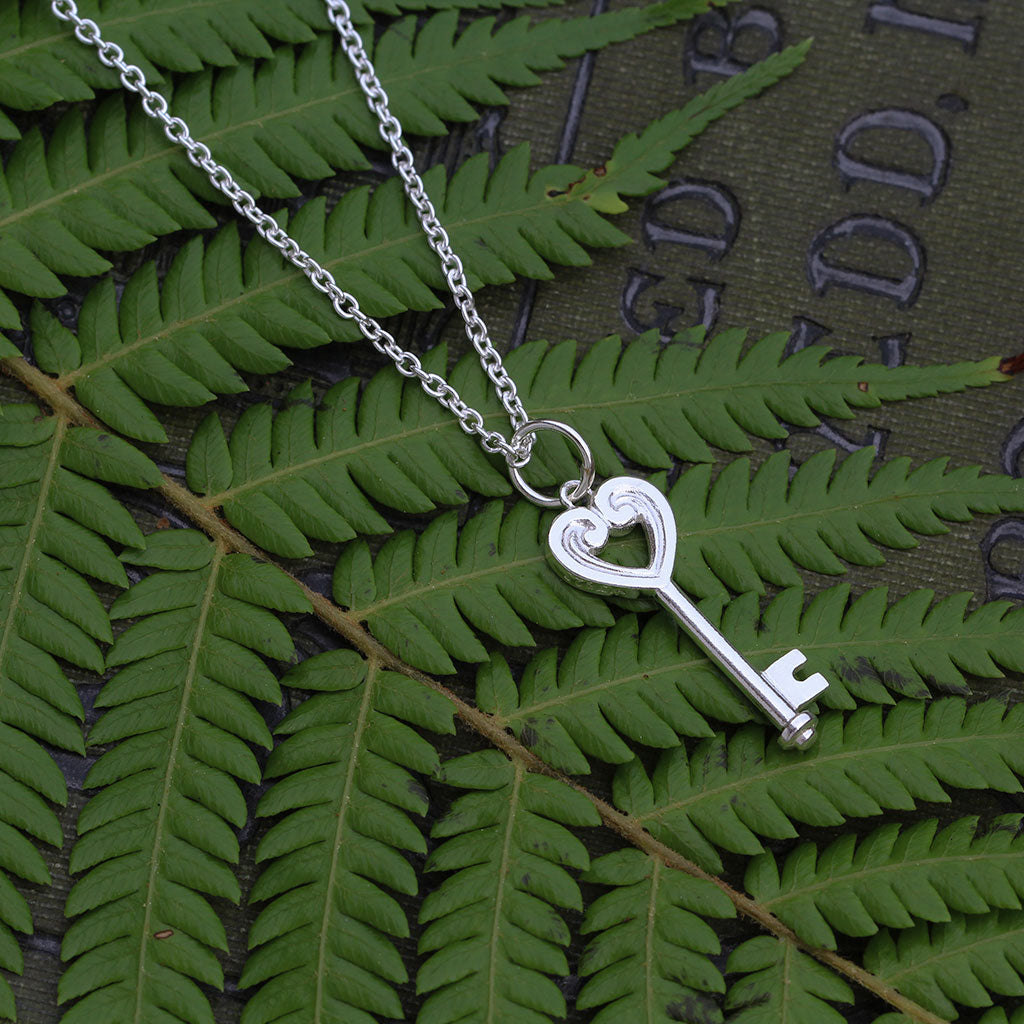 Koru heart key pendant in sterling silver