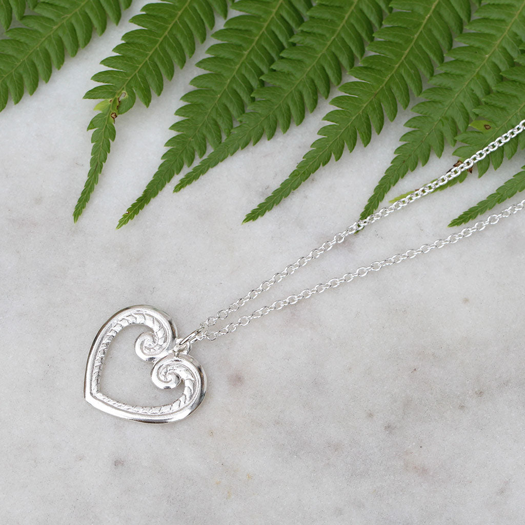 Sterling silver koru heart necklace