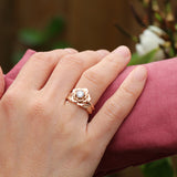 Rose ring with a diamond and a leaf ring