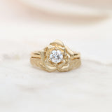 Diamond gold rose ring with a leaf ring