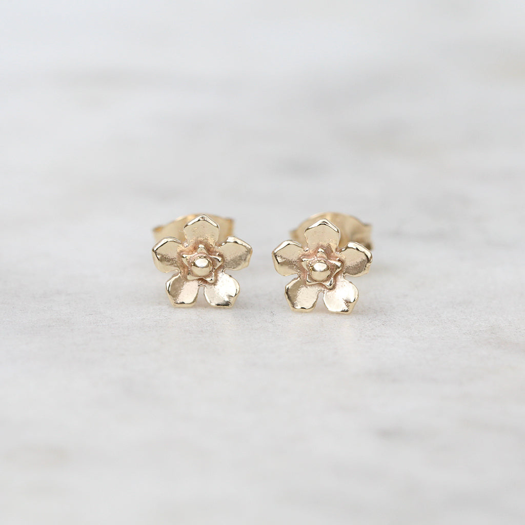 Mini Forget Me Not Earrings/ 9ct Yellow Gold