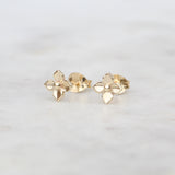 Small hydrangea flower earrings in yellow gold