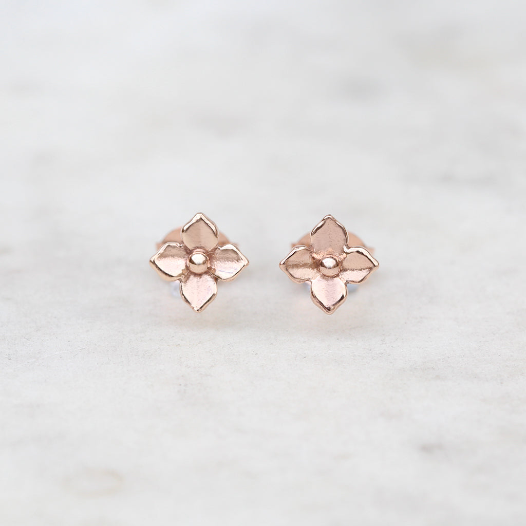 Small rose gold hydrangea earrings