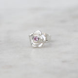 Rose stud with a pink sapphire in sterling silver
