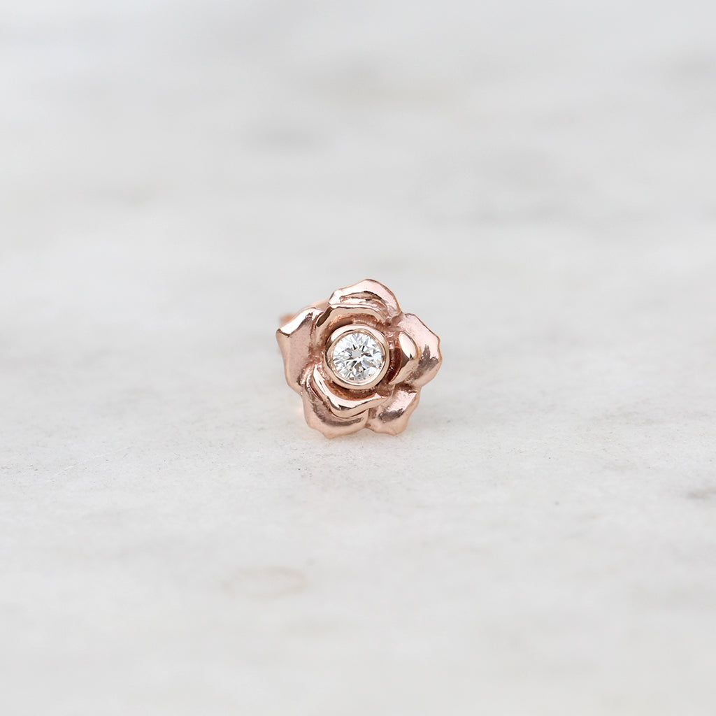 Diamond rose stud in 9ct rose gold