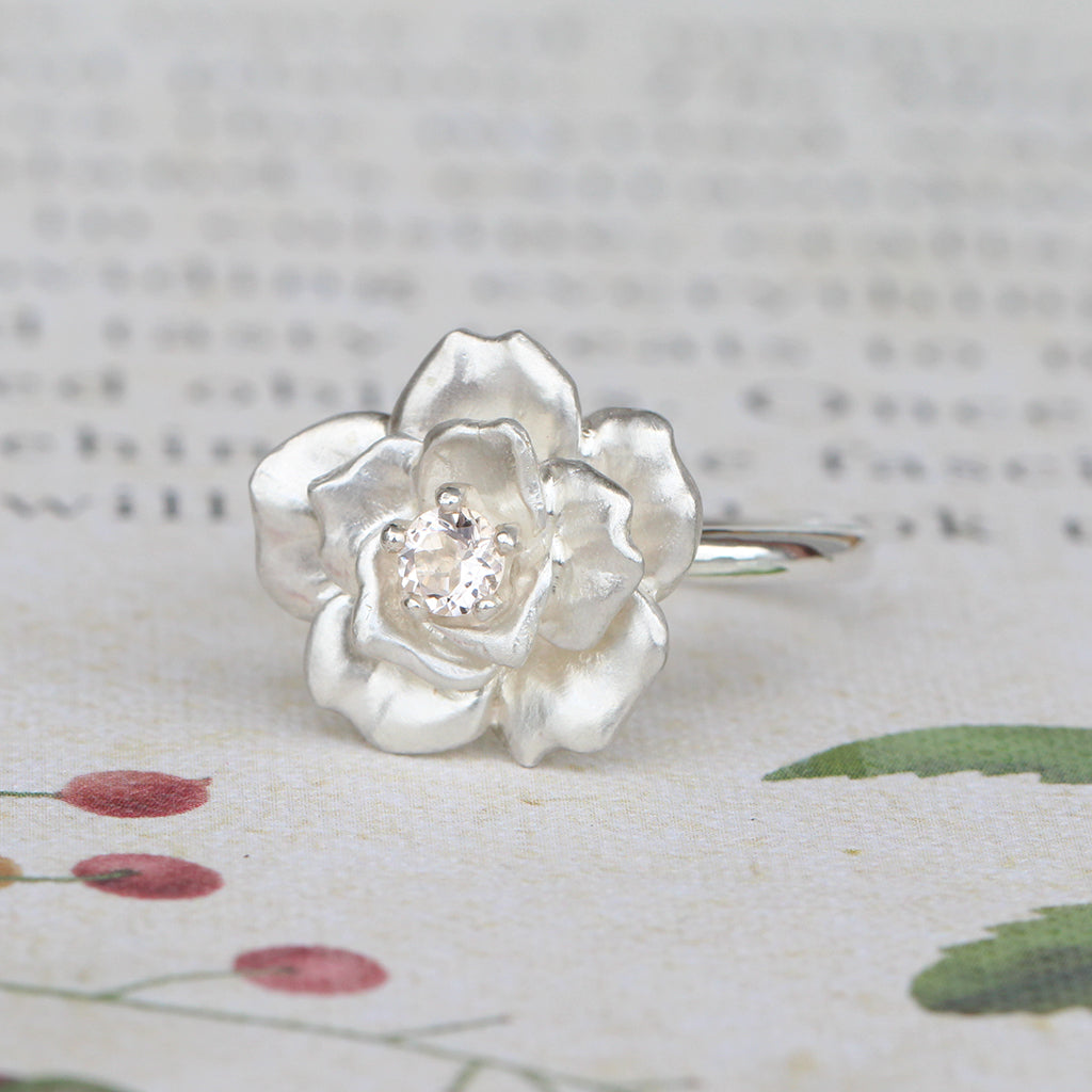 rose in bloom ring morganite
