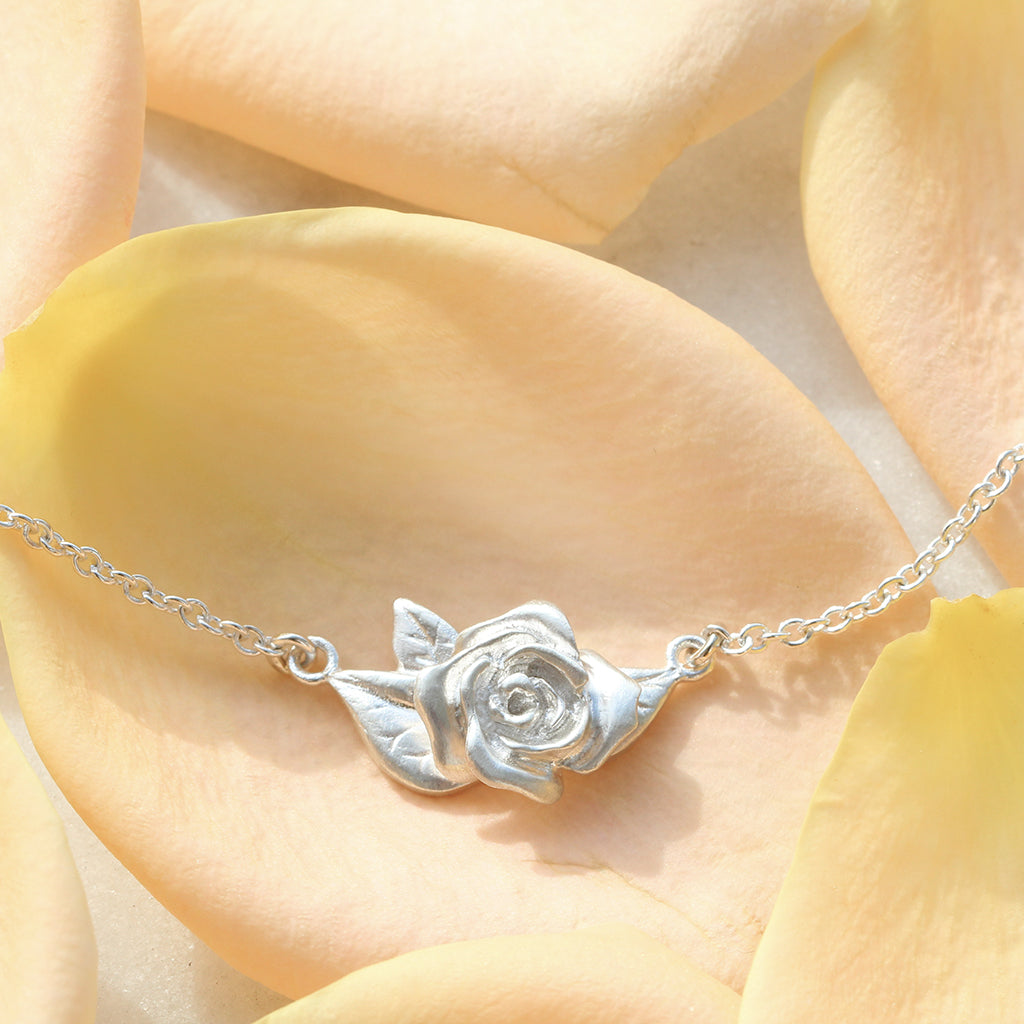 silver rose necklace