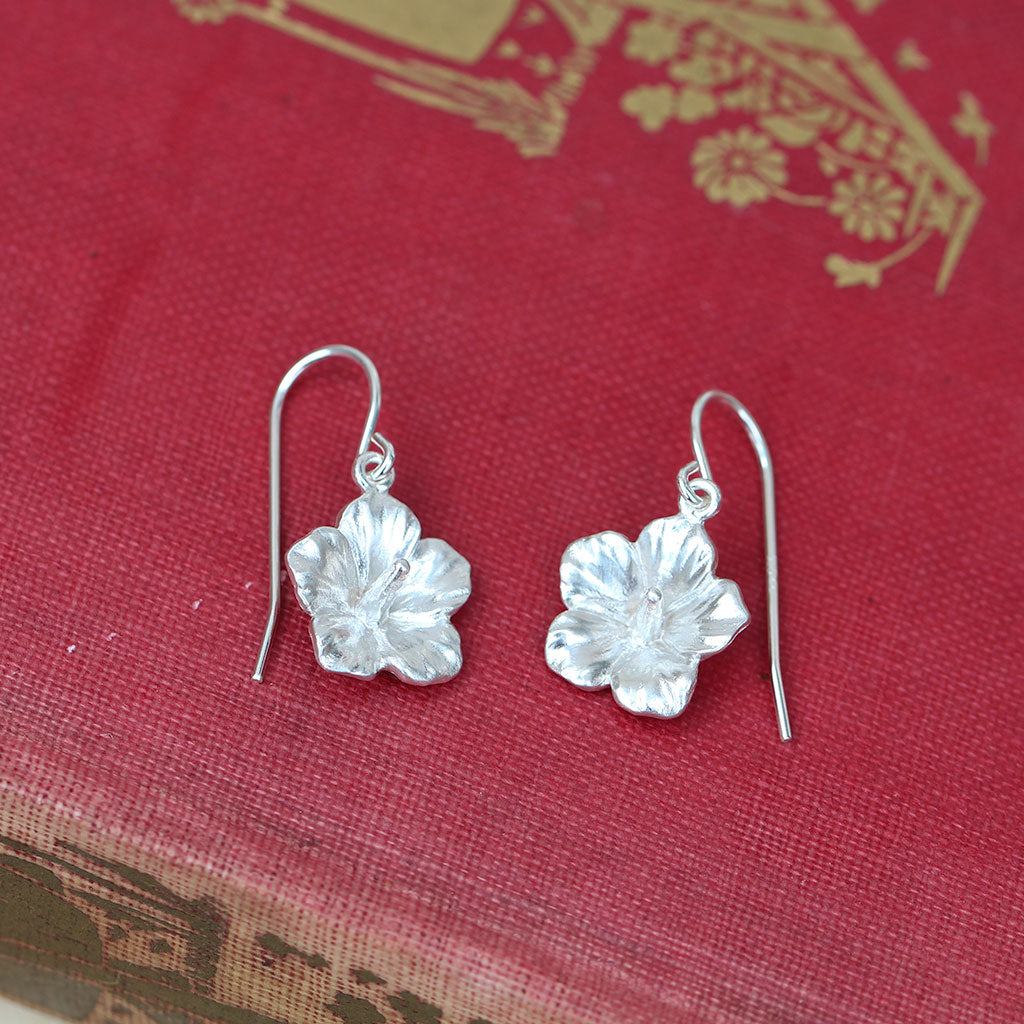 Sterling silver rose of Sharon flower earrings