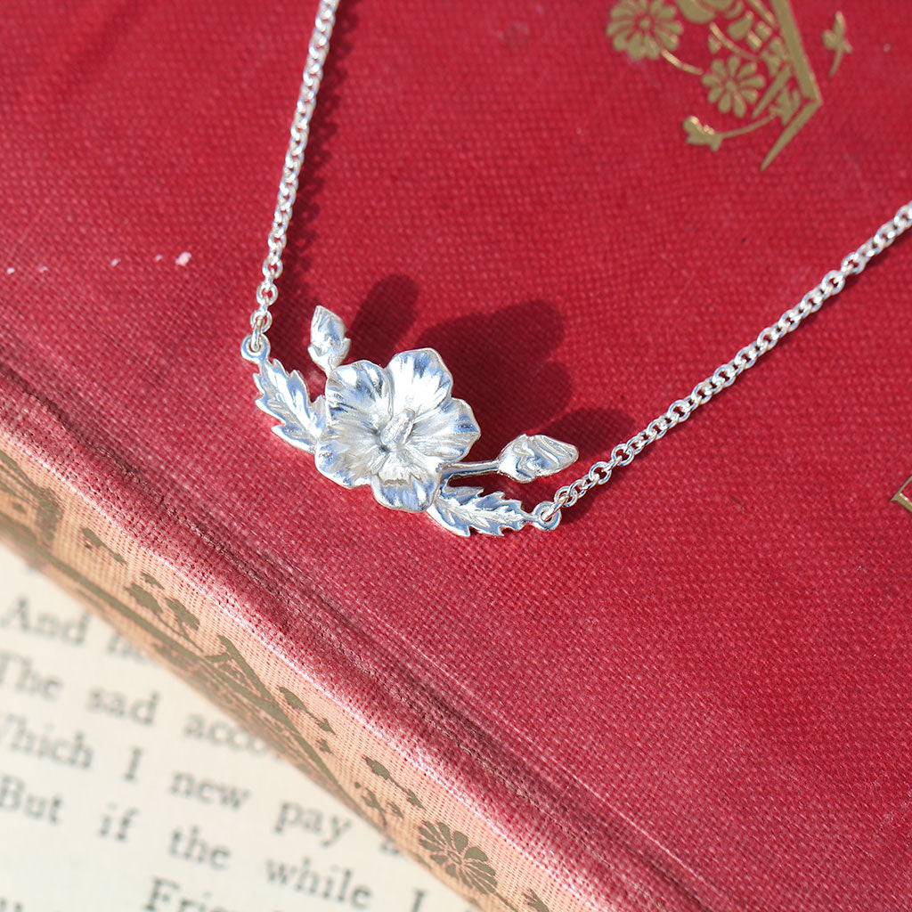 Sterling silver Rose of Sharon hibiscus necklace