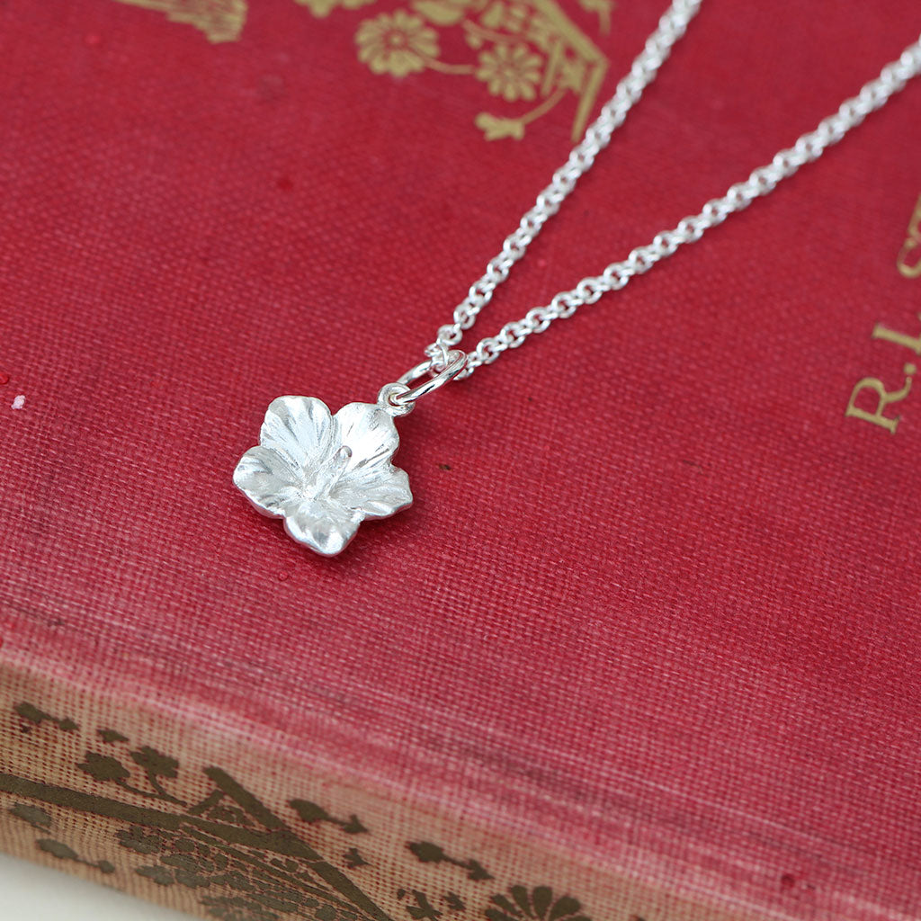 Silver rose of Sharon pendant necklace