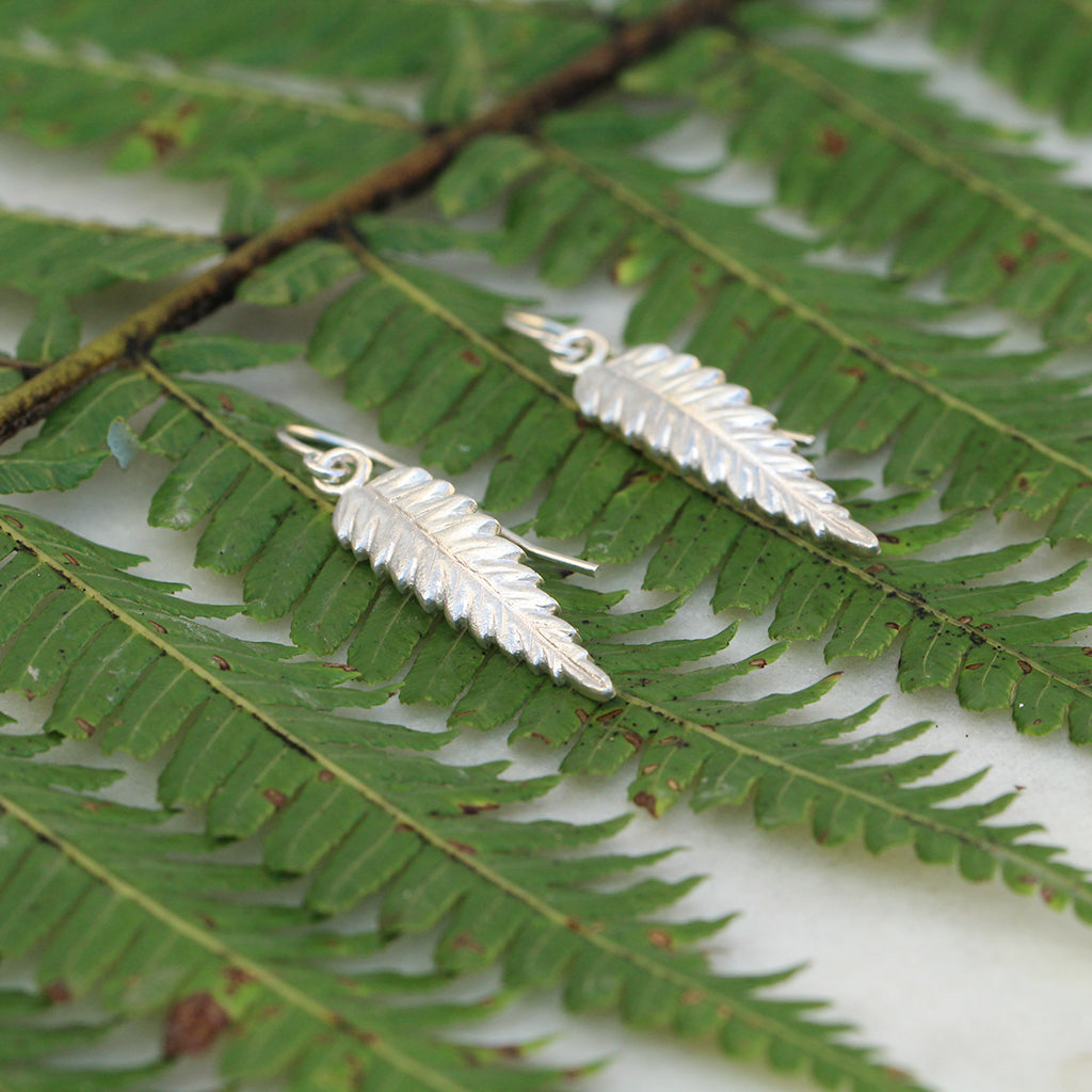 Silver fern earrings in sterling silver