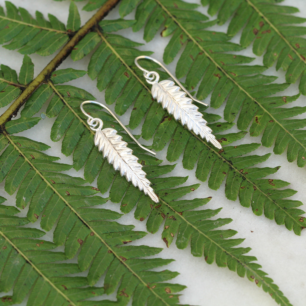 Silver fern earrings in sterling silver