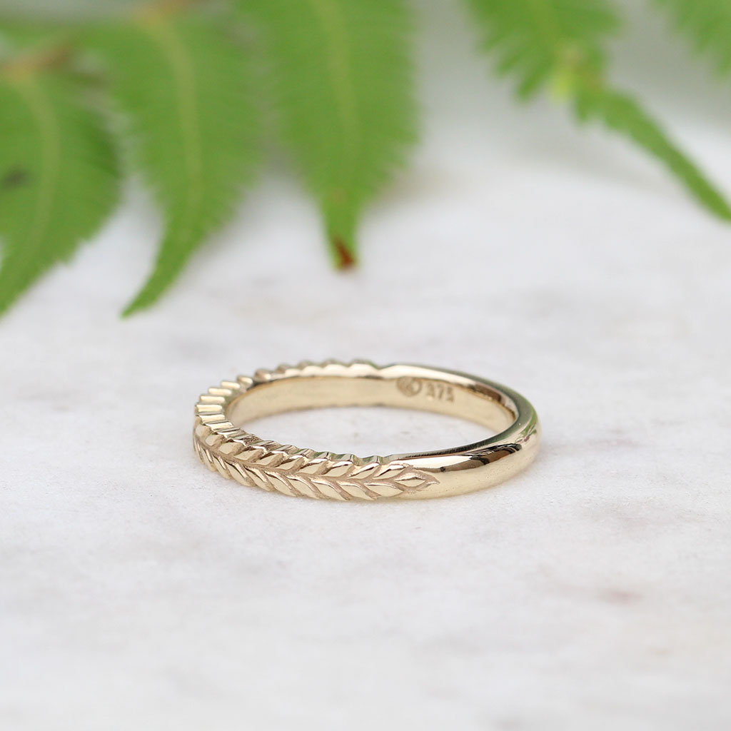 Gold silver fern wedding ring