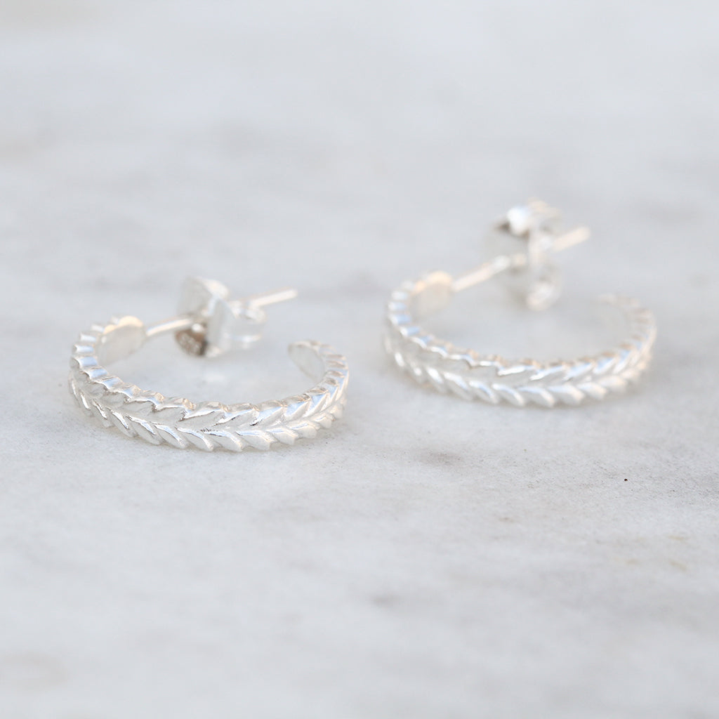 silver fern hoop earrings in sterling silver