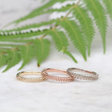 Silver fern wedding rings in yellow gold, rose gold and white gold