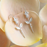 silver rose earrings