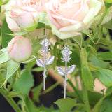 Rose on a stem earrings in sterling silver
