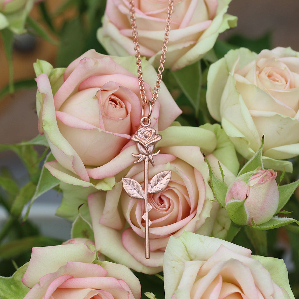 Rose gold rose necklace